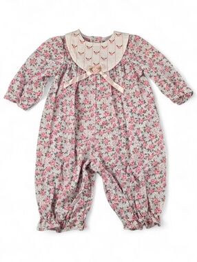 Vintage Style Heriloom Baby Girl Floral Romper 6-9M Peter Pan Collar Cottagecore